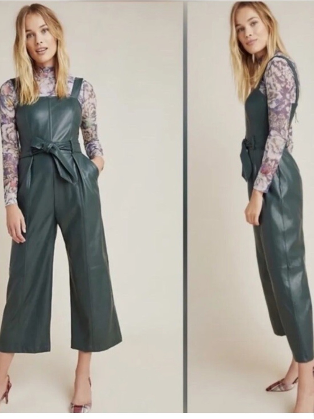 Anthropologie Samira Green Faux
Leather Jumpsuit Womens